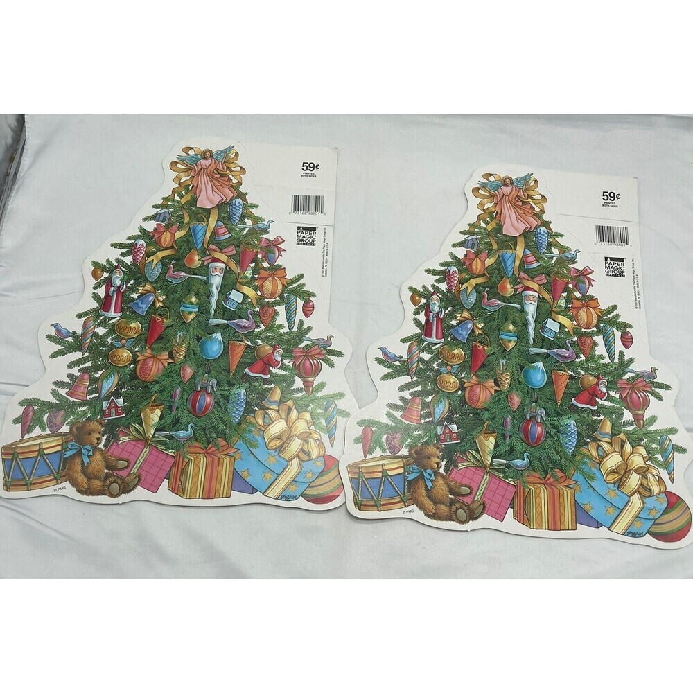 Vintage 2 Paper Magic Group Christmas Tree Bear Gifts Die Cut Decoration 13”